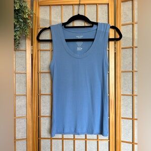 Nine West Soft Spun Ribbed Tank Top Blue Size Small Stretch Basic